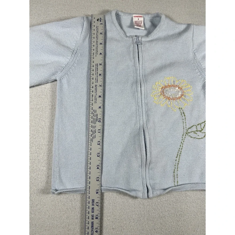 VTG Gymboree Girls Knit Zip up Sweater Cardigan Sunflower Fields Blue Size 8